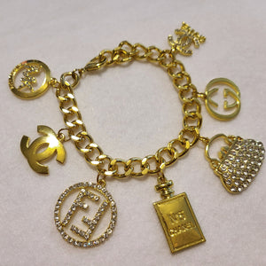 GOLD CUBAN LINK CHARM BRACELET