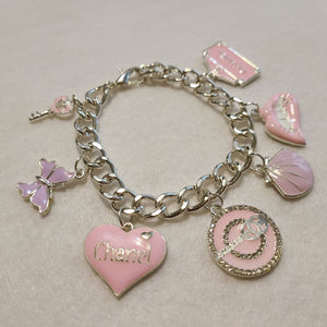 LILAC AND PINK CUBAN LINK CHARM BRACELET